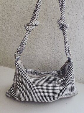 Elegant Womens Cystal Rhinestoned Formal Silver Satchel